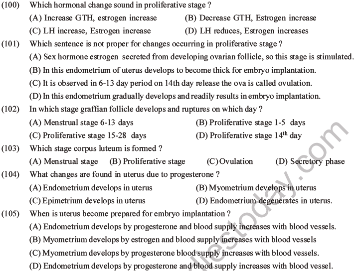 NEET Biology Human Reproduction MCQs Set A, Multiple Choice Questions